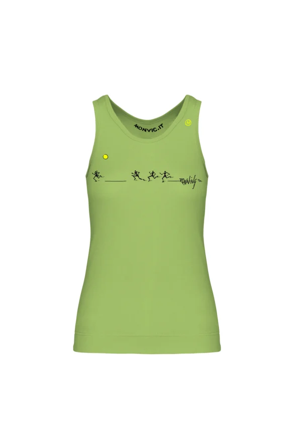 Haut de sport femme vert citron avec illustration Running Monvic