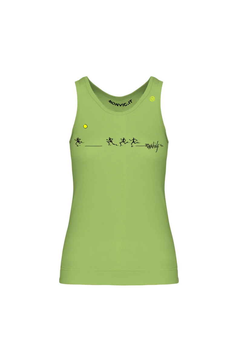Women's lime green running top with Monvic Running artwork