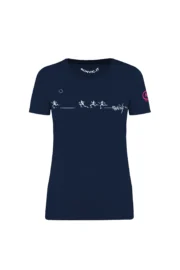 Women's navy blue sports t-shirt with Monvic Running artwork
